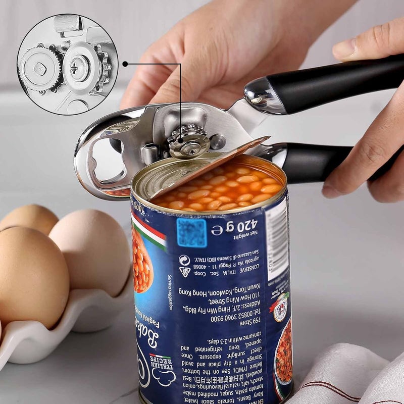 Kitver Multi-function Manual Can Opener Bottle Opener, Oversized Hand-held Easy Rotary Knob, Safe Cut Can Opener with Non-Slip Handle, Smoother Cut Sharp Blade for Seniors Kitchen Tool, Black - Image 2
